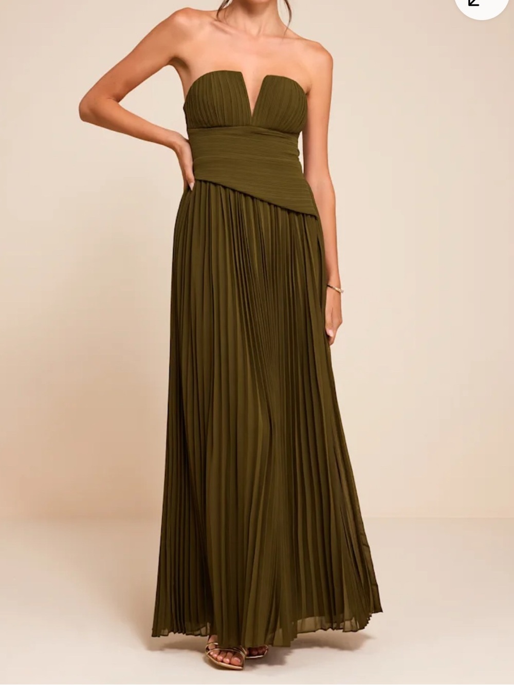 Lulu's Zea Olive Green Pleated Drop Waist Maxi Dress